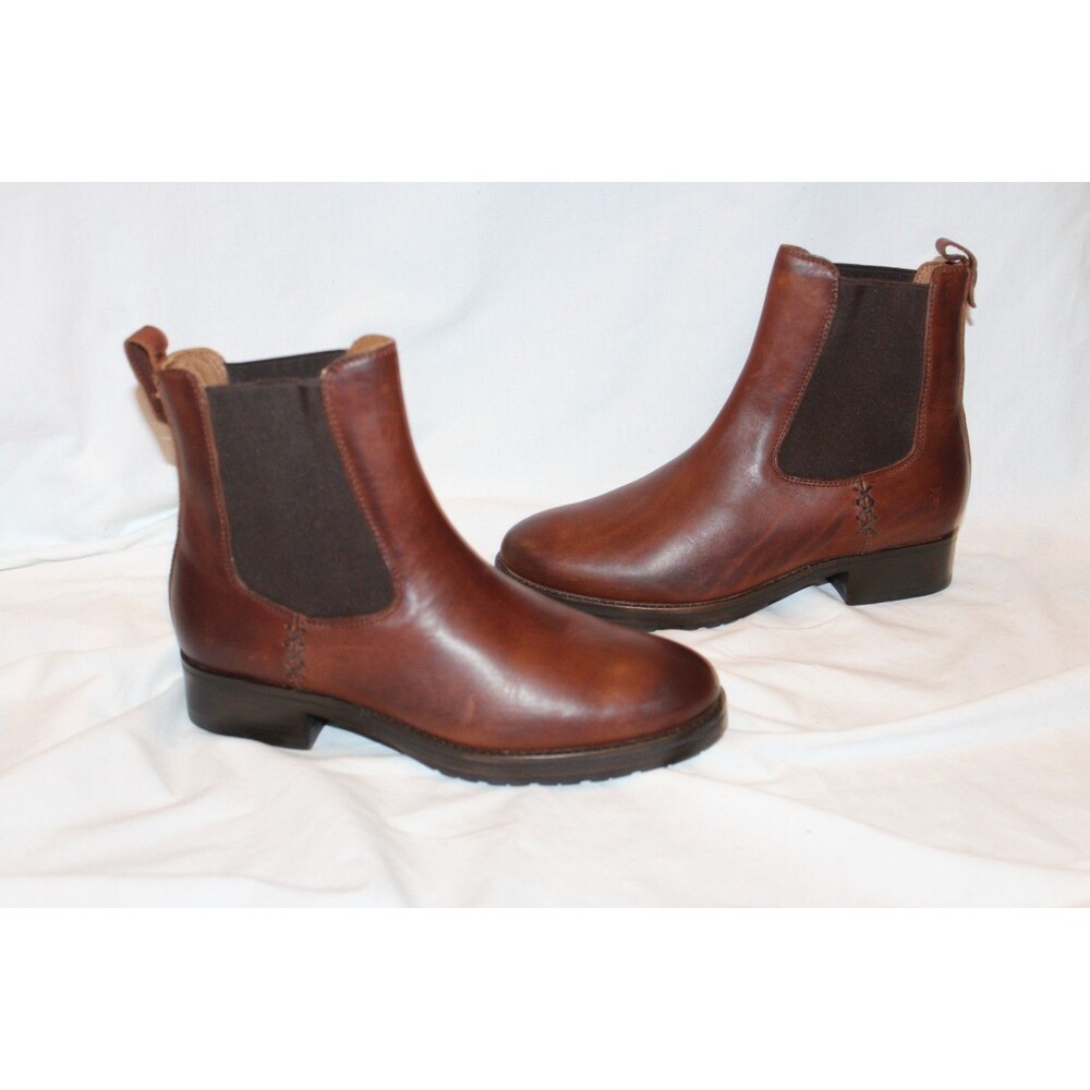 FRYE WOMEN'S LEATHER MELISSA LUG CHELSEA BOOTS COGNAC NEW SZ 7B $298